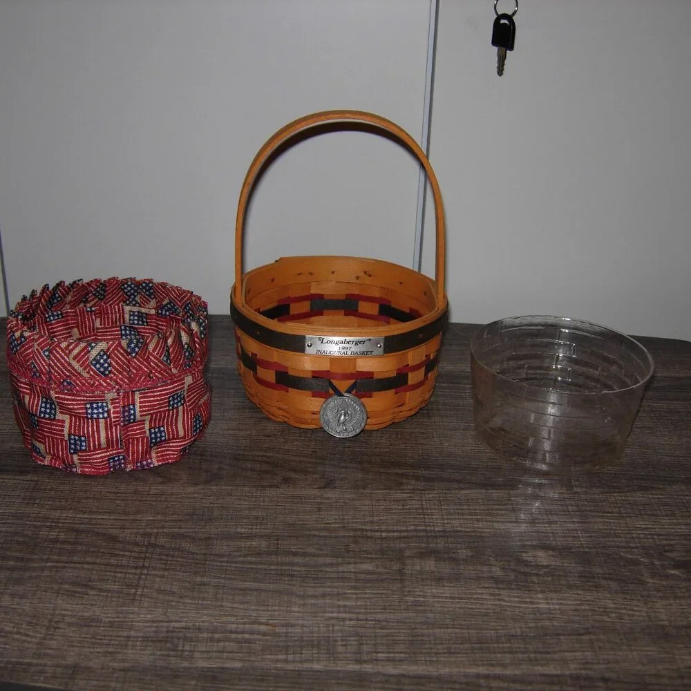 Vintage Longaberger 1997 Inaugural Basket W/Liner, Tie On & Protector